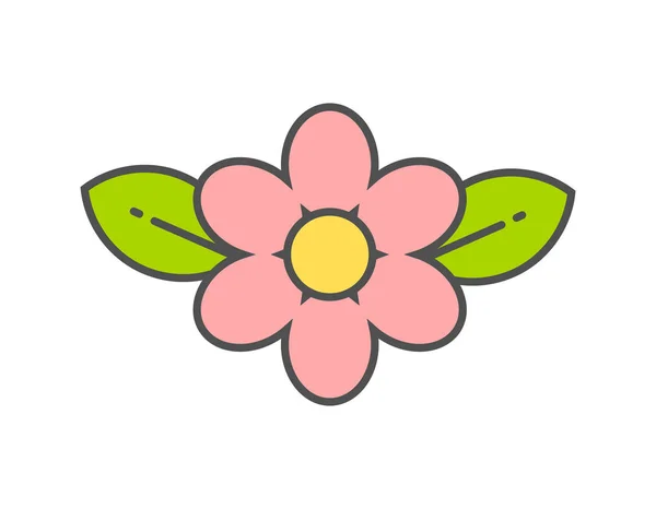 Pinkfarbene Blume Und Blätter Symbol Vektorillustration — Stockvektor