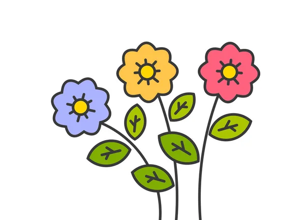 カラフルな花のアウトライン漫画の描画 ベクターイラスト — ストックベクタ