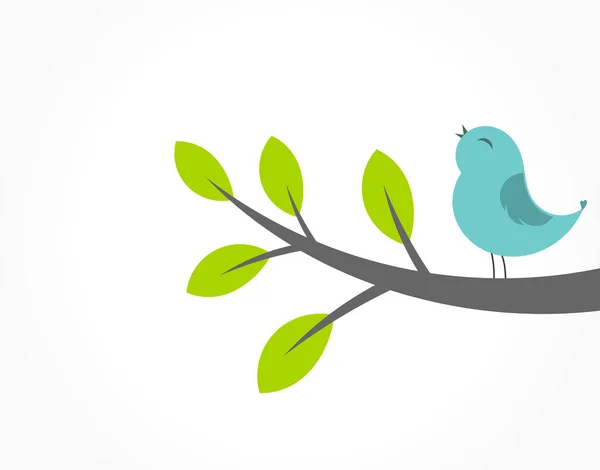 Roztomilý Modrý Pták Zpívající Větvi Stromu Obrázek Vektoru Pružiny — Stockový vektor