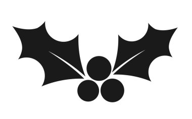 Noel yaprakları ve böğürtlenler siyah ikon. Vektör illüstrasyonu.