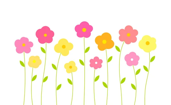 Beyaz Arka Planda Izole Edilmiş Renkli Bahar Çiçekleri Vektör Illüstrasyonu — Stok Vektör