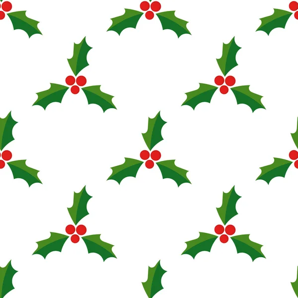 Christmas Holly Berries Seamless Pattern White Background Vector Illustration — Stock Vector