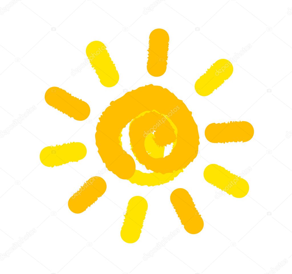 Cute cartoon sun icon painted. Vector illustration.