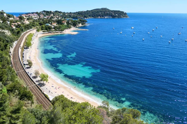 Vue Haut Sur Plage Côte Azur Villefranche Sur Mer — Photo