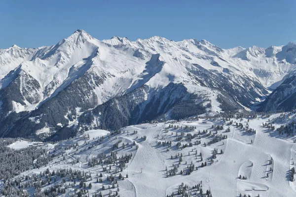 Панорама Зимових Тирольських Альп Австрії Лижні Схили Долині Ціллерталь — стокове фото
