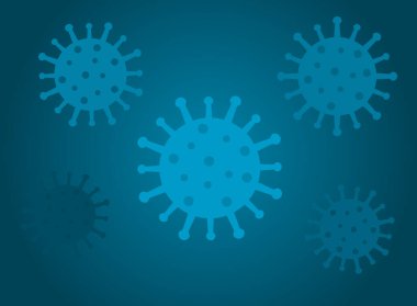 Coronavirus virüsü SARS-CoV-2 model şekli. Mavi arka plan. Vektör illüstrasyonu.
