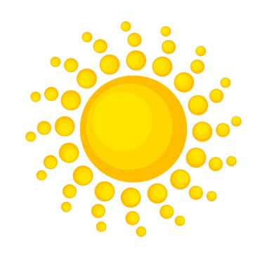 Beyaz arkaplanda izole edilmiş güneş sembolü. Vektör illüstrasyonu.