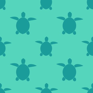 Deniz kaplumbağaları su altı mavi düz desen. Vektör illüstrasyonu.