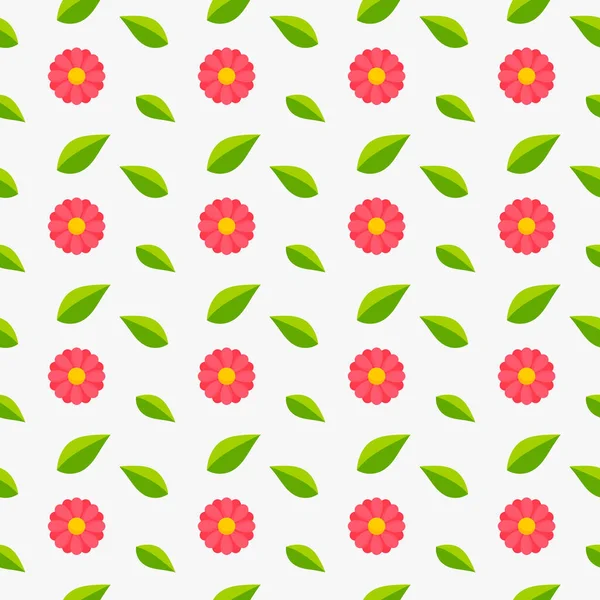 Pink Daisy Flowers Green Leaves Seamless Pattern Vector Illustration — Stock Vector