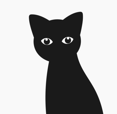 Şirin siyah kedi silueti. Vektör illüstrasyonu.