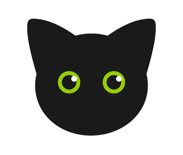 Cute Black Cat Face Green Eyes Vector Illustration — Stock Vector