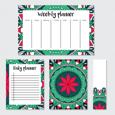 Weekly and daily planner with mandala pattern clipart