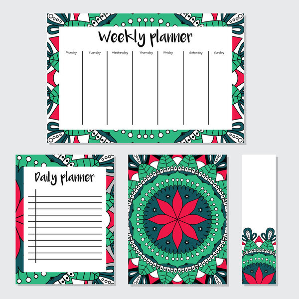 Weekly and daily planner with mandala pattern