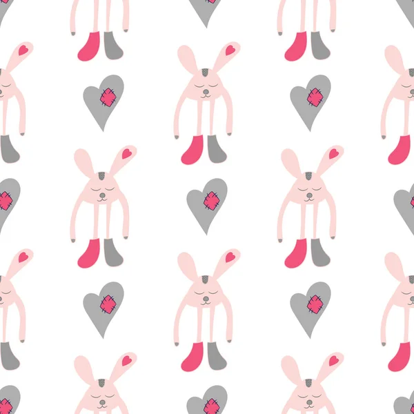 Conejo patrón sin costura en estilo dibujado a mano — Vector de stock
