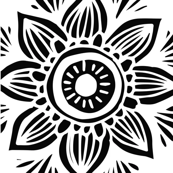 Blumen-Mandala-Fliese im handgezeichneten Stil — Stockvektor