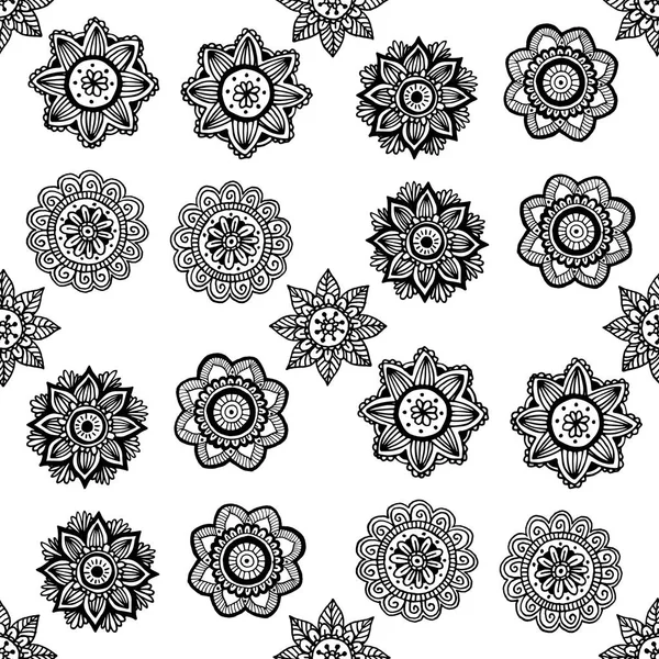 Patrón sin costura mandala flor en estilo dibujado a mano — Archivo Imágenes Vectoriales