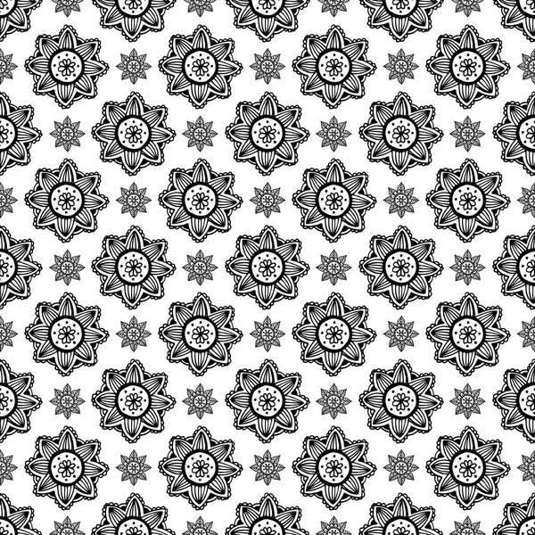 Mandala naadloze bloemenpatroon in de hand getrokken stijl — Stockvector