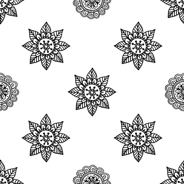 Patrón sin costura mandala flor en estilo dibujado a mano — Vector de stock