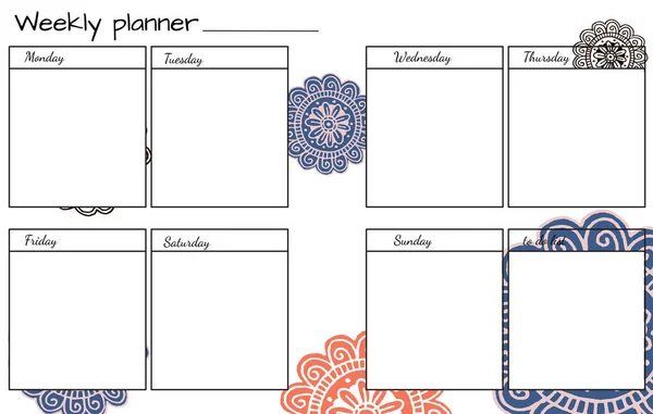 Planejador semanal com Mandala Flor — Vetor de Stock