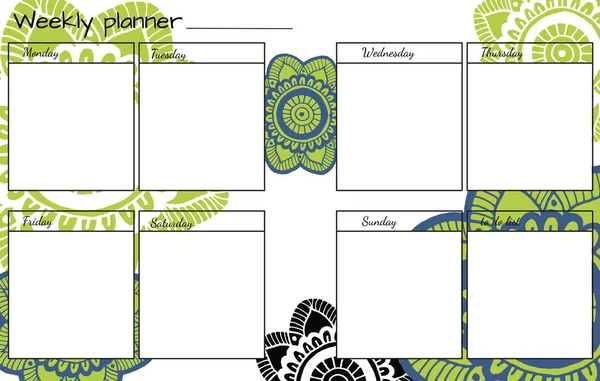 Planificateur hebdomadaire avec Mandala Fleur — Image vectorielle