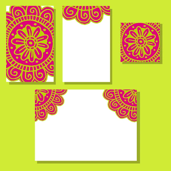 Convites de casamento de mandala flor definido em estilo desenhado à mão — Vetor de Stock