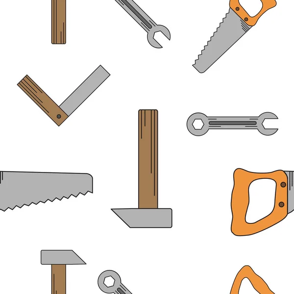 Herramientas de construcción patrón sin costuras en estilo plano — Vector de stock