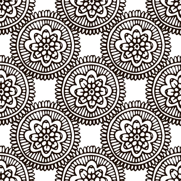 Patrón sin costura mandala flor en estilo dibujado a mano — Archivo Imágenes Vectoriales