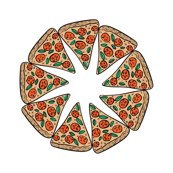 Pizza in stile scarabocchio disegnato a mano — Vettoriale Stock