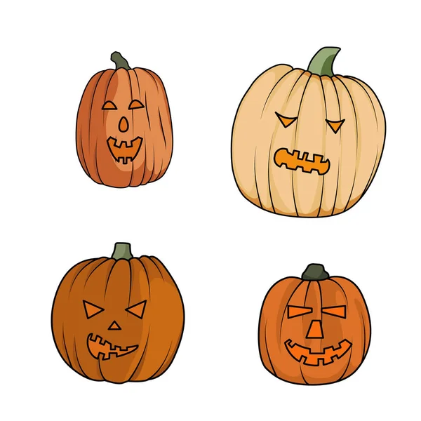 Halloween citrouilles mis icônes dans le style de dessin animé — Image vectorielle