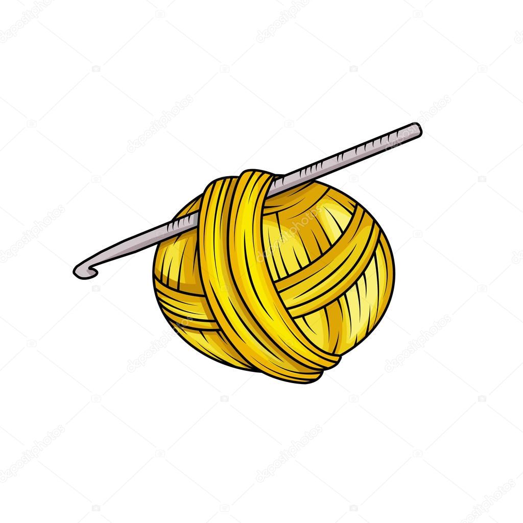 Yarn ball in cartoon style. For print, logo, creative design. Vector illustration. Isolated on white