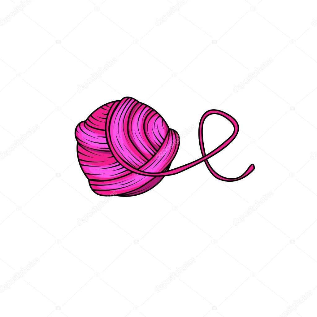 Yarn ball in cartoon style. For print, logo, creative design. Vector illustration. Isolated on white