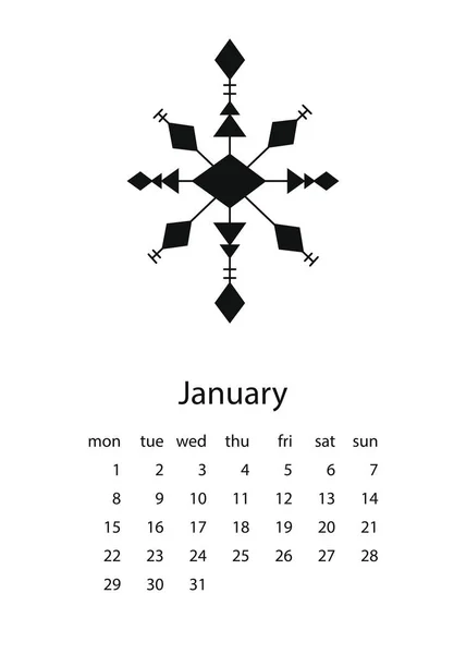 Calendar 2018 in aztec style — Stock Vector