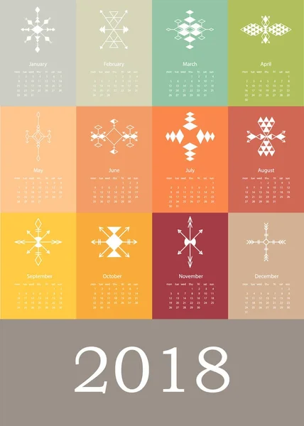 Календар 2018 в ацтековому стилі — стоковий вектор