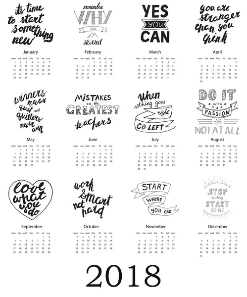 動機の文字カレンダー 2018 — ストックベクタ