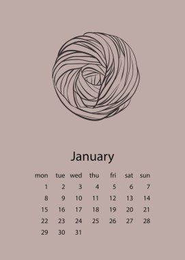 Takvim 2018 iplik ile el tarzı çizilmiş. 