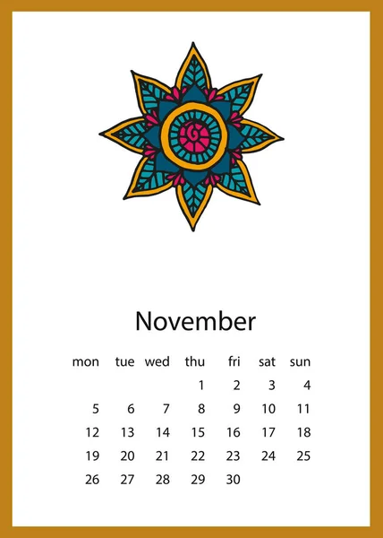 Kalender 2018 im handgezeichneten Stil — Stockvektor
