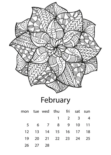Kalender 2018 mit Mandala-Muster im handgezeichneten Stil. — Stockvektor