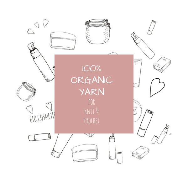 Banner de cosméticos orgânicos no estilo doodle — Vetor de Stock