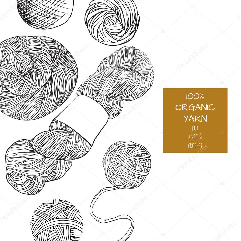 Poster with yarn ball in cartoon style