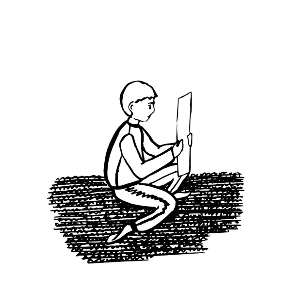 Chłopiec homeschooler w ręku rysowane stylu — Wektor stockowy