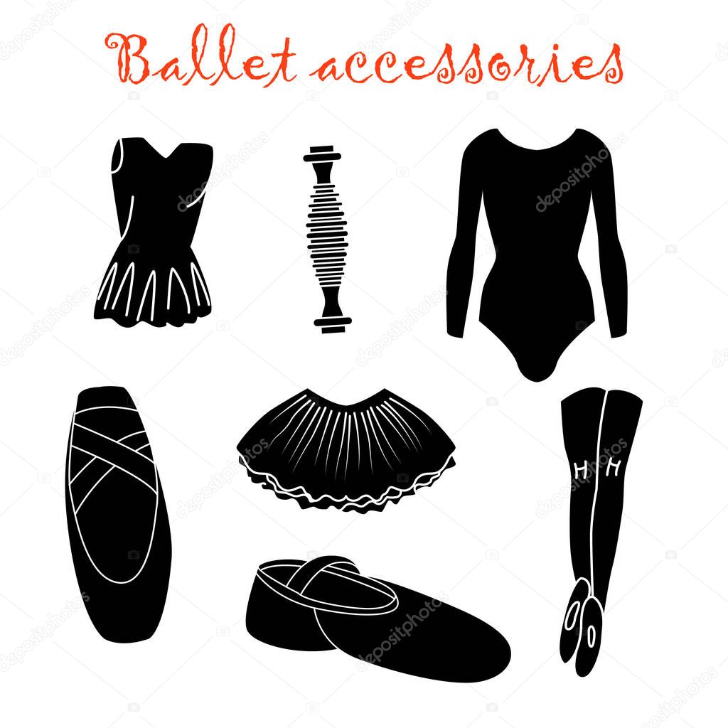 Ballet accessories icons set in simple style 