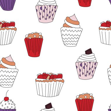 Cupcake Dikişsiz desen çizgi film tarzı