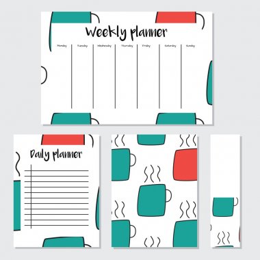 Karikatür tarzı çay ile haftalık ve günlük planlayıcısı