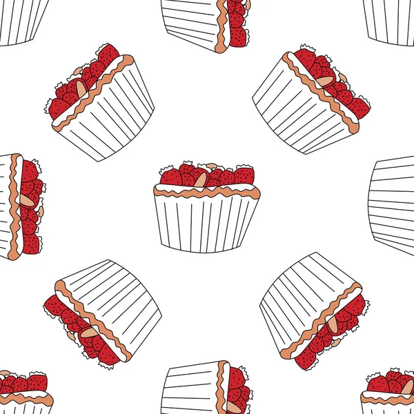 Cupcake seamless pattern in cartoon style — Stock Vector