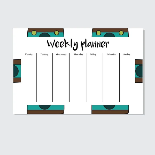 Weekly planner with camera in cartoon style — Stock Vector