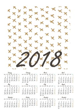 Takvim 2018 yılında İskandinav tarzı.