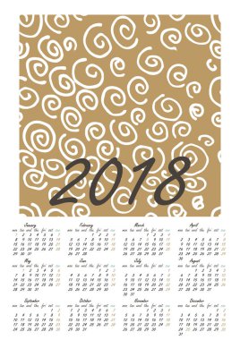 Takvim 2018 yılında İskandinav tarzı.