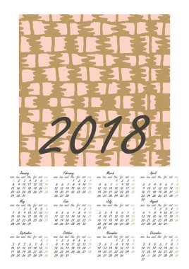 Takvim 2018 yılında İskandinav tarzı.