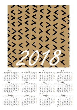 Takvim 2018 yılında İskandinav tarzı.