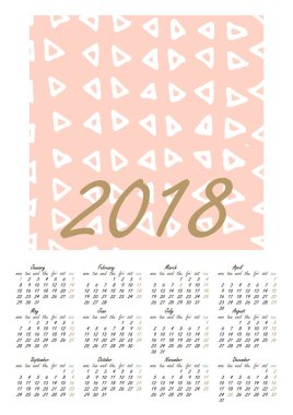 Takvim 2018 yılında İskandinav tarzı.